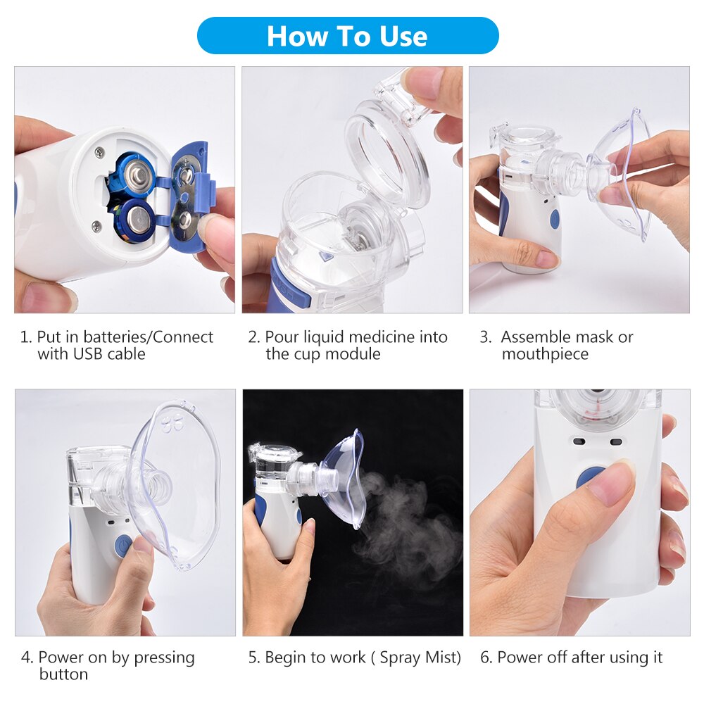 Portable Mesh Nebulizer Inhale Humidifier for Allergic Rhinitis Asthma Spray with 3 nozzles